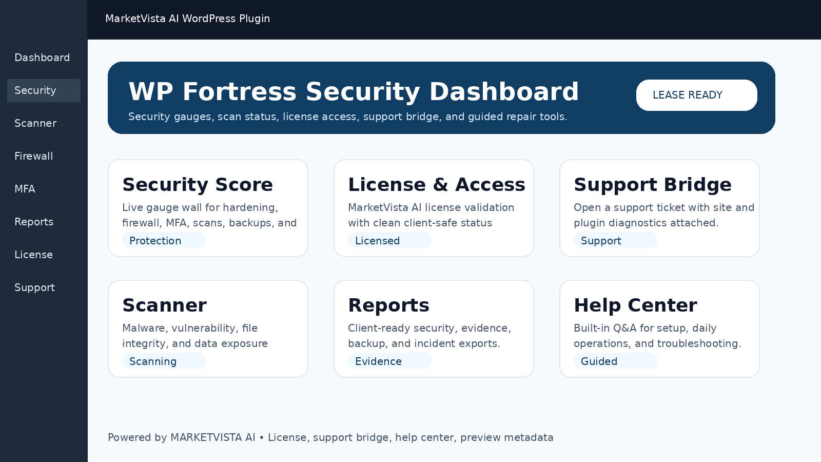 MarketVista Ai WP Fortress interface preview